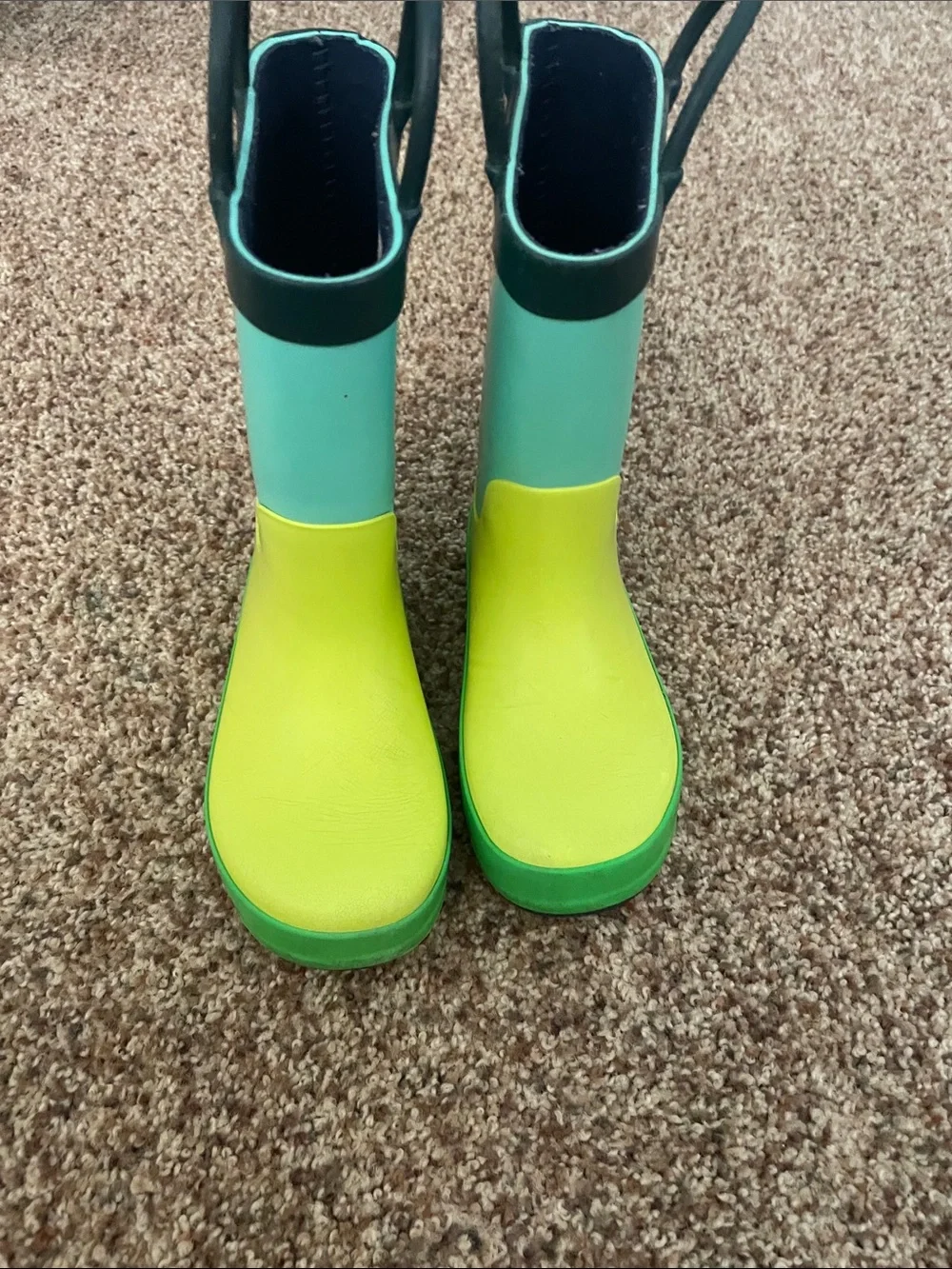 Target Kids Lime and Teal Rain Boots with Pull Handles
